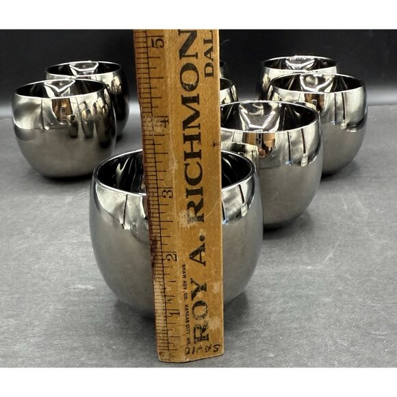 Vintage MCM Mercury Glass Roly Poly Bar Glasses 10oz Set of 8 - Picture 5 of 8